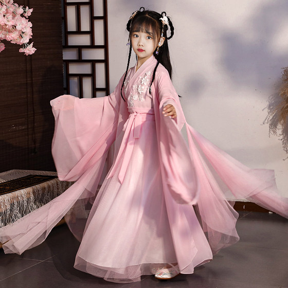 Children's Hanfu girl's ancient costume fairy elegant 12-year-old girl's autumn clothing super fairy skirt Chinese style guzheng dress