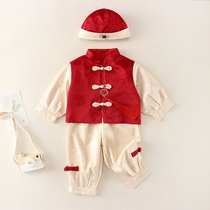 Year Old Dress Male baby Chinese Baby Down with a week-old grabbing Zhou Baise Banquet Boy China Wind Red Suit