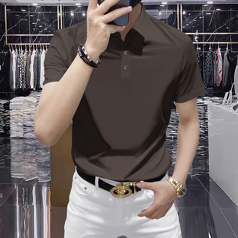 High-End Non-Ironing Solid Color Polo Shirt for Men, Short-Sleeved Summer Thin Ice Silk Elastic Breathable Casual Lapel T-Shirt for Men High-End Non-Ironing Solid Color Polo Shirt for Men, Short-Sleeved Summer Thin Ice Silk Elastic Breathable Casual Lapel T-Shirt for Men