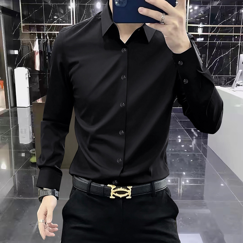 Yuppie High-End Non-Iron Casual Shirt for Men, Spring and Autumn Long-Sleeve Solid Color Business Formal Silky Drape Shirt for Men Yuppie High-End Non-Iron Casual Shirt for Men, Spring and Autumn Long-Sleeve Solid Color Business Formal Silky Drape Shirt for Men