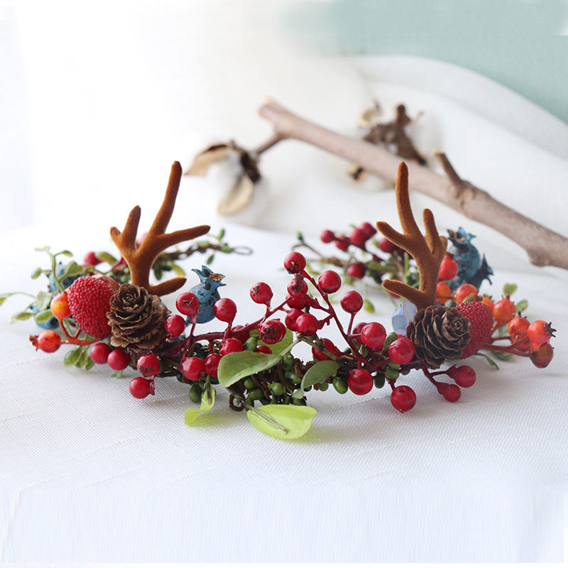Sen Department antler berry garland bride wedding dress styling crown photo photo hair accessories children's Christmas headdress headband