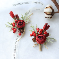  Forest berry Bride Bridesmaid Wrist flower Christmas Groom corsage lapel flower Wedding wedding photography photo jewelry