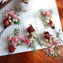 Mori natural eternal flower hair hairpin dried flower headgear bride hair ornaments photo holiday wedding earrings beach ear clip