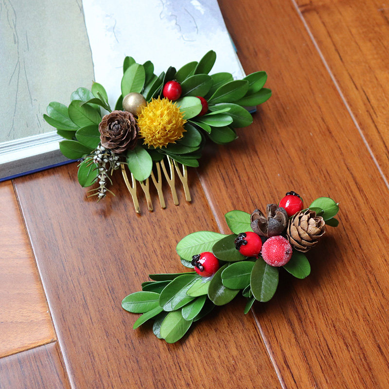 Sensei Yongsheng flower berries dried flowers bridal headwear Flowers Genuine Flowers Hair Accessories Holiday Write Real Wedding Comb Hairpin Clips