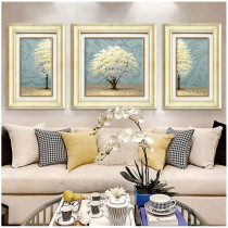 Light luxury living room sofa background wall decorative painting American modern simple European atmosphere triple hair tree wall hanging painting