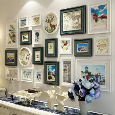 Solid wood photo wall decoration American living room European modern photo frame wall Wedding photo room combination wall painting free punching