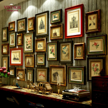 Light luxury retro solid wood photo wall American frame Wall living room industrial wind large size background wall combination painting European style