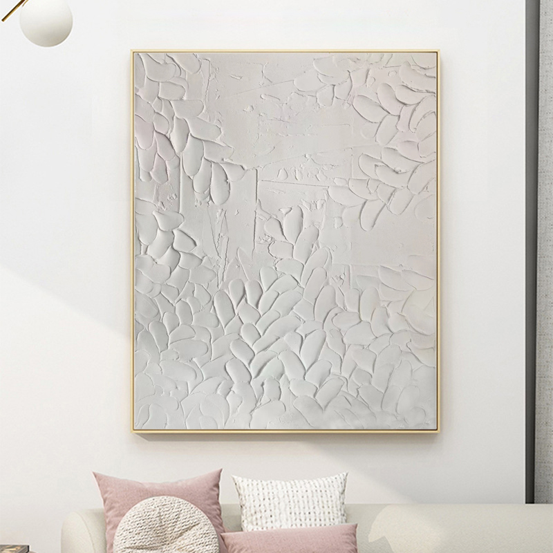 Pure hand-painted oil painting pure white abstract three-dimensional texture hanging painting wabi sabi wind porch living room dining room single decorative painting - Taobao