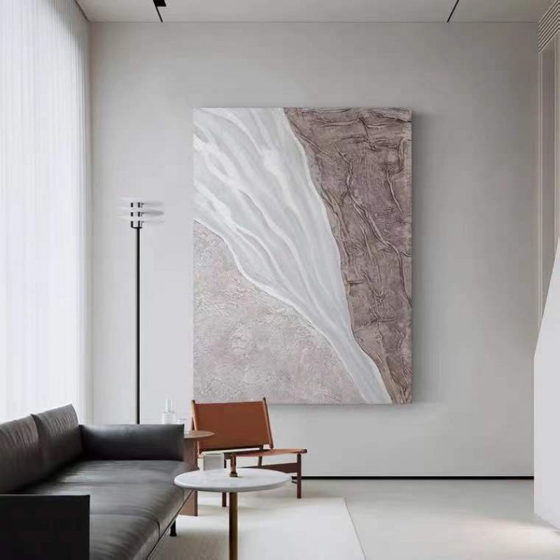 Hand-painted oil painting large-scale landing light luxury living room porch three-dimensional decorative painting abstract modern minimalist wabi-sabi wind hanging painting