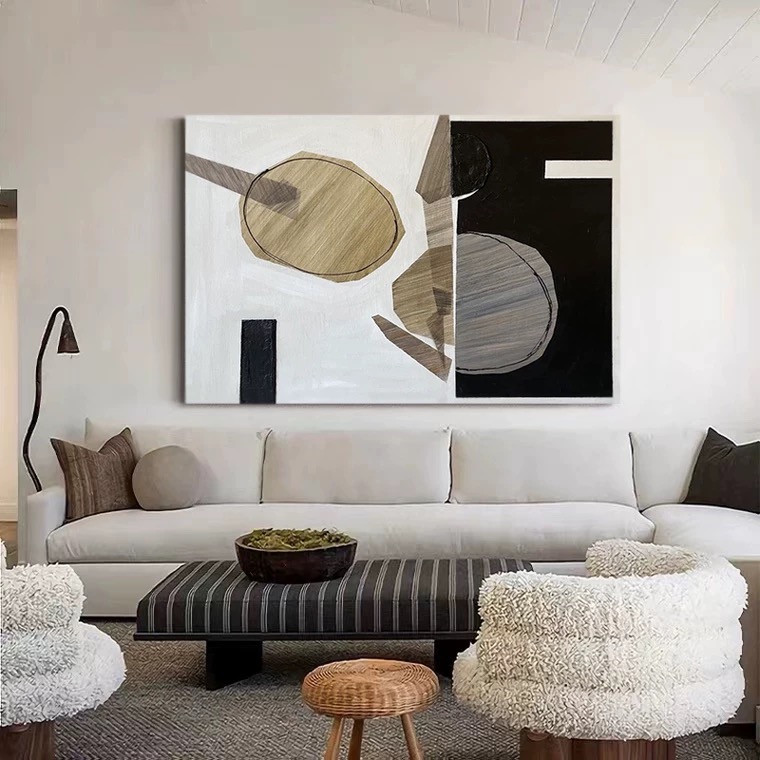 Pure hand-painted oil painting abstract geometric color block decorative painting living room texture hanging painting bedroom corridor three-dimensional mural - Taobao