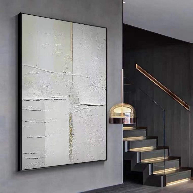 Hand-painted oil painting large landing Nordic light luxury porch sofa wabi-sabi style three-dimensional decorative painting abstract minimalist hanging painting