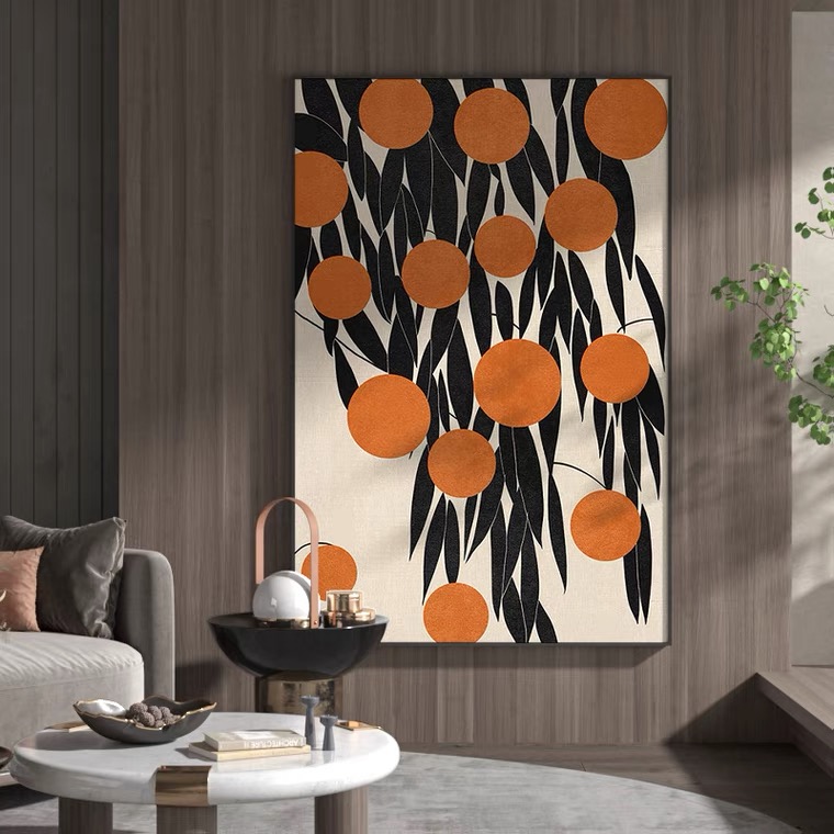 Pure hand-painted oil painting modern living room sofa entrance decoration painting everything goes well Hong Kong style Nordic abstract vertical hanging painting