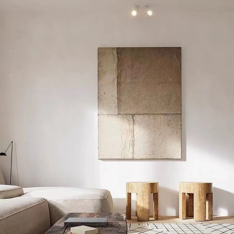 Pure hand-painted oil painting living room sofa wabi-sabi minimalist frameless decorative painting homestay hotel Nordic abstract texture hanging painting - Taobao