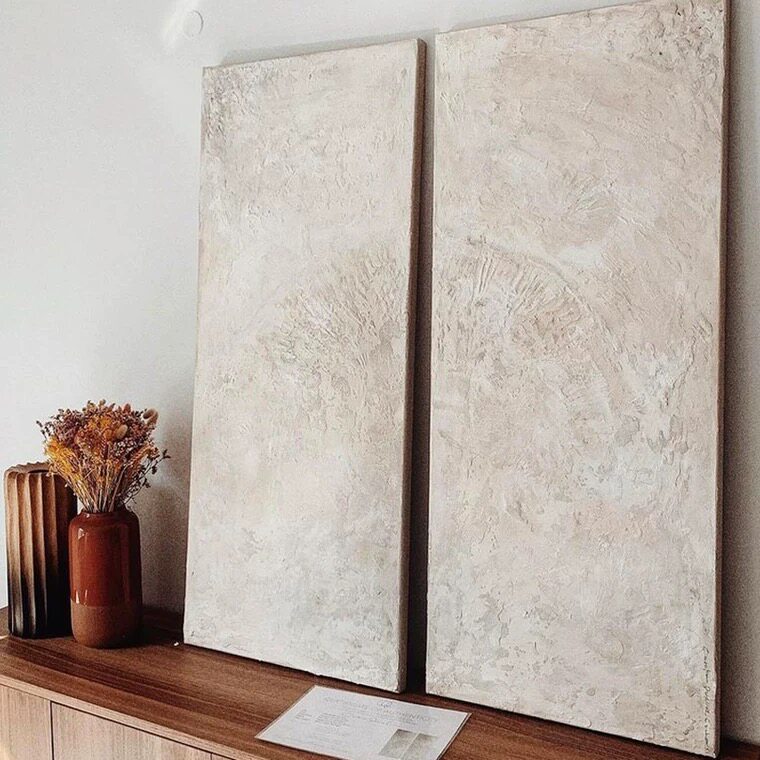 Pure hand-painted oil painting abstract simple white decorative painting wabi-sabi style living room sofa vertical long version texture modern hanging painting - Taobao