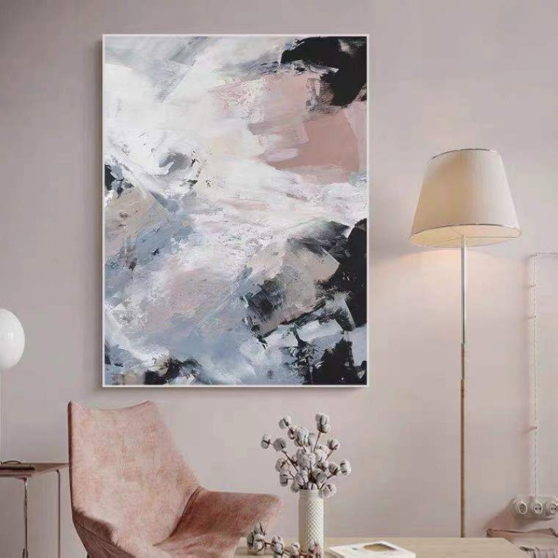 Hand-painted oil painting large landing Nordic handmade porch sofa three-dimensional thick texture decorative painting abstract minimalist hanging painting