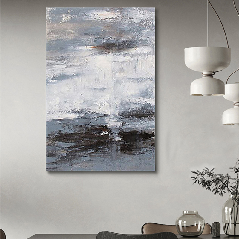 Pure hand-painted oil painting black and white gray modern abstract minimalist wabi-sabi living room porch European texture single decorative painting - Taobao