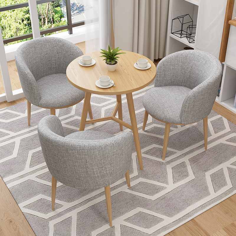 Simple and Casual Meeting Table and Chair Set for Reception, Office, Cafe, Small Round Table, Dining Table, Wooden Table, Natural Wood Color