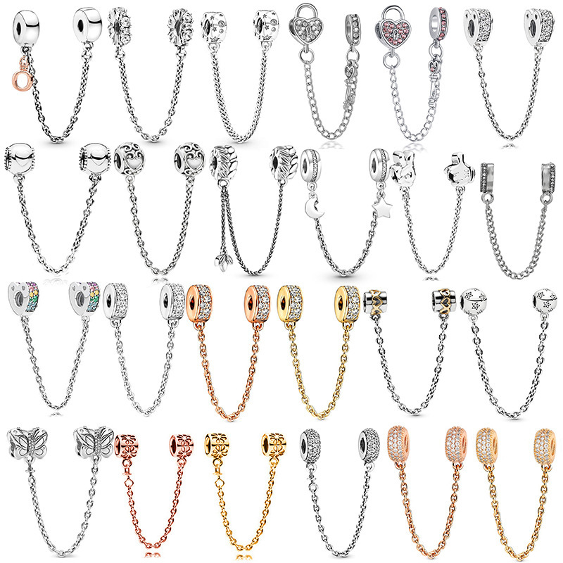 Pan's Bracelet for Women, Safety Chain, Charm DIY Accessories, Beaded Full Diamond Hand Jewelry, Anti-Slip Chain, Tail Buckle, Anti-Loss Basic Chain