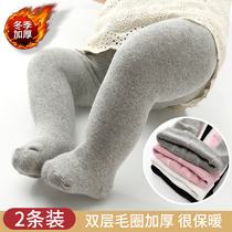 Babys pantyhose large PP autumn and winter style baby thickened with underpants girl child integrated suede and velvet outwear