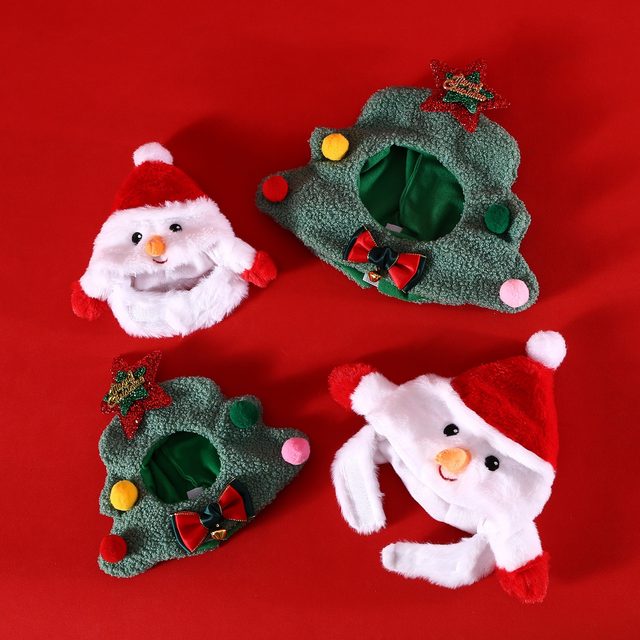Dog and Cat Christmas Decoration Hat, Small and Medium-Sized Dog Headgear, Cartoon Cute Costume, Plush Christmas Tree Snowman Hat