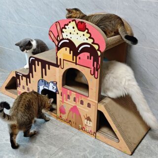 Icle Large Cat Scratching Board Corrugated No Assembly Required Ice Cream Slide Castle Claw Sharpener Multi-Cat Household Scratch-Resistant