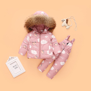 2019 mới mùa đông cho trẻ em Collar Set Baby Baby Đúng Tóc Dày Kids Xuống áo hai mảnh.