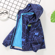 Boy coat spring autumn and winter style 2021 new foreign air style removable plus suede thickened children submachine clothes in three-in-one