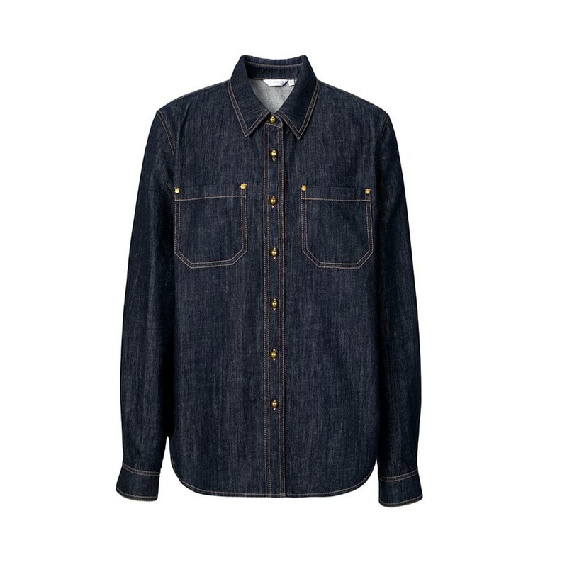 [Same Style as Qin Lan] Linen Skin-Friendly Navy Blue Denim Shirt for Women 2026 Summer New Denim Flared Pants