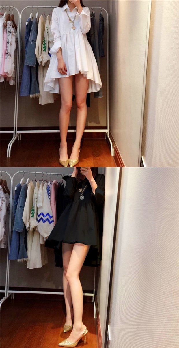 Fat mm xuân mới rộng mỏng quần áo nữ kích thước lớn Han Fanzhong dài tay áo dài bất thường váy 200 kg áo trắng sơ mi nữ