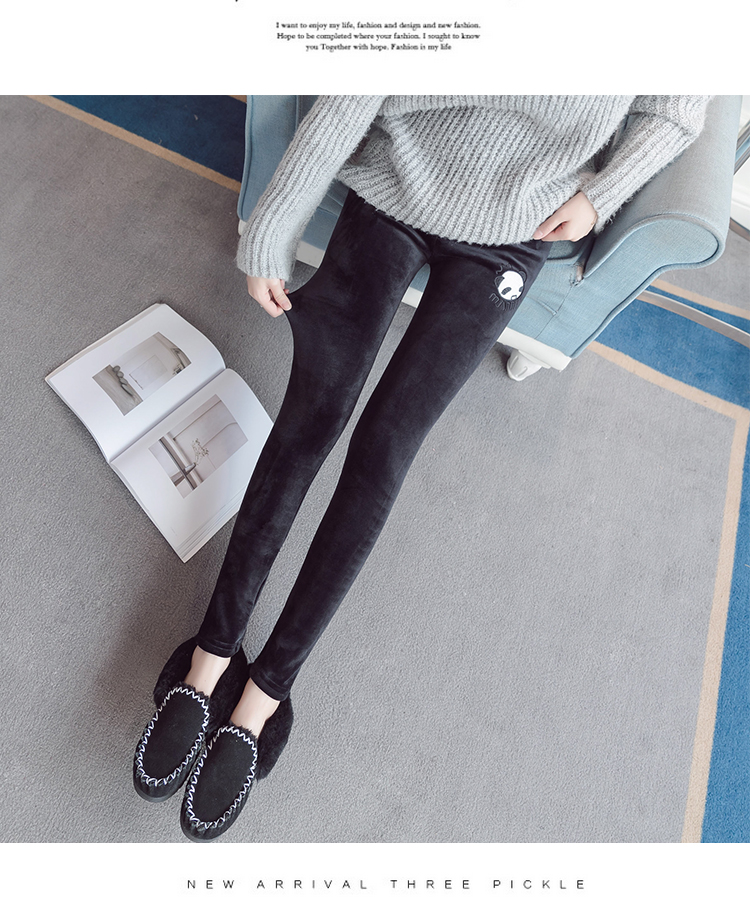 Bà bầu quần mùa thu và mùa đông mặc quần ấm quần mùa đông cộng với nhung dày lên bụng quần xà cạp Quần bà bầu mùa đông quần chip bầu