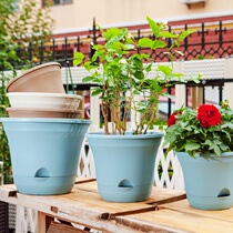 Lazy flowerpot automatic suction indoor with tray-free watering plastic round gallon green Diola special large clearance