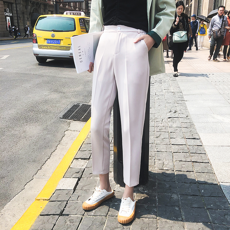 thẳng lỏng cảm giác 2019 mùa xuân và mùa hè mới eo phiên bản Hàn Quốc cao quần phù hợp với phụ nữ cho thấy chiếc váy quần mỏng quần chín điểm giản dị