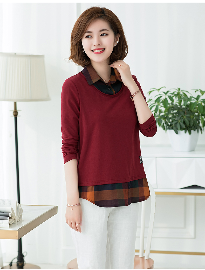 Áo sơ mi nữ trung niên và cổ điển 2018 mùa thu mới dành cho phụ nữ trung niên áo thun dài tay 40-50 tuổi mặc ngoài bằng cotton áo khoác phụ nữ lớn tuổi
