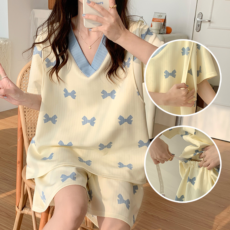 Fat m Plus Size 150kg Modal Cotton Short Sleeve Nursing Pajamas Summer Maternity Wear for Going Out and Breastfeeding Summer Postpartum Clothing