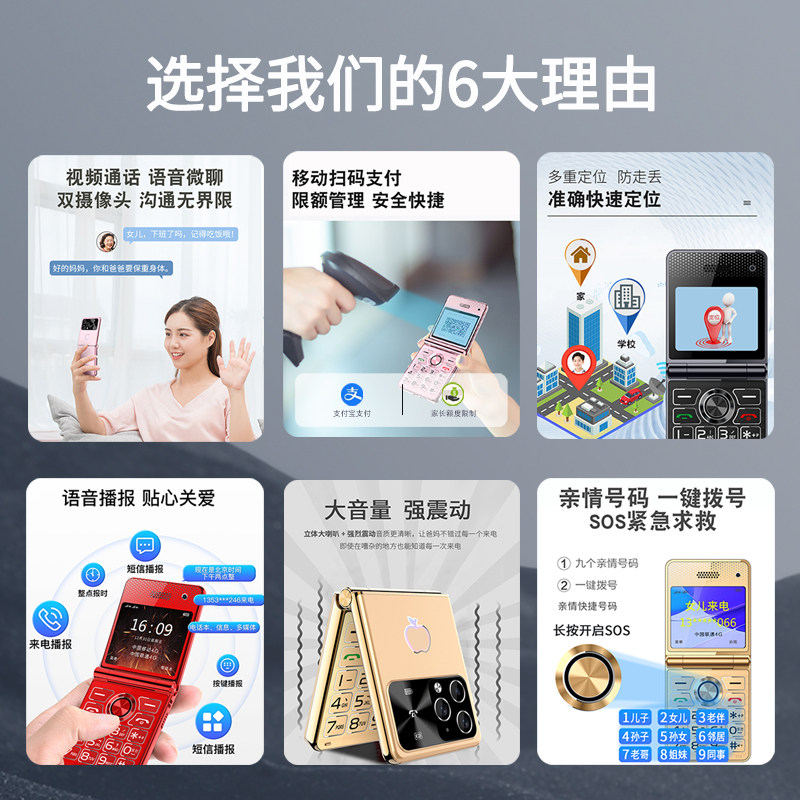Student Foldable Phone, Elderly Phone, Can Make Video Calls, Has Location Tracking and Payment Features, Specially Designed for Children, Middle and High School Students to Quit Internet Addiction