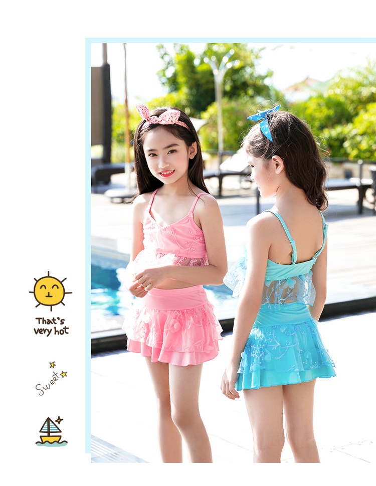 Đồ bơi trẻ em gái chia dễ thương công chúa ăn mặc mới ren kem chống nắng sinh viên mùa hè bộ đồ bơi bé gái tay dài