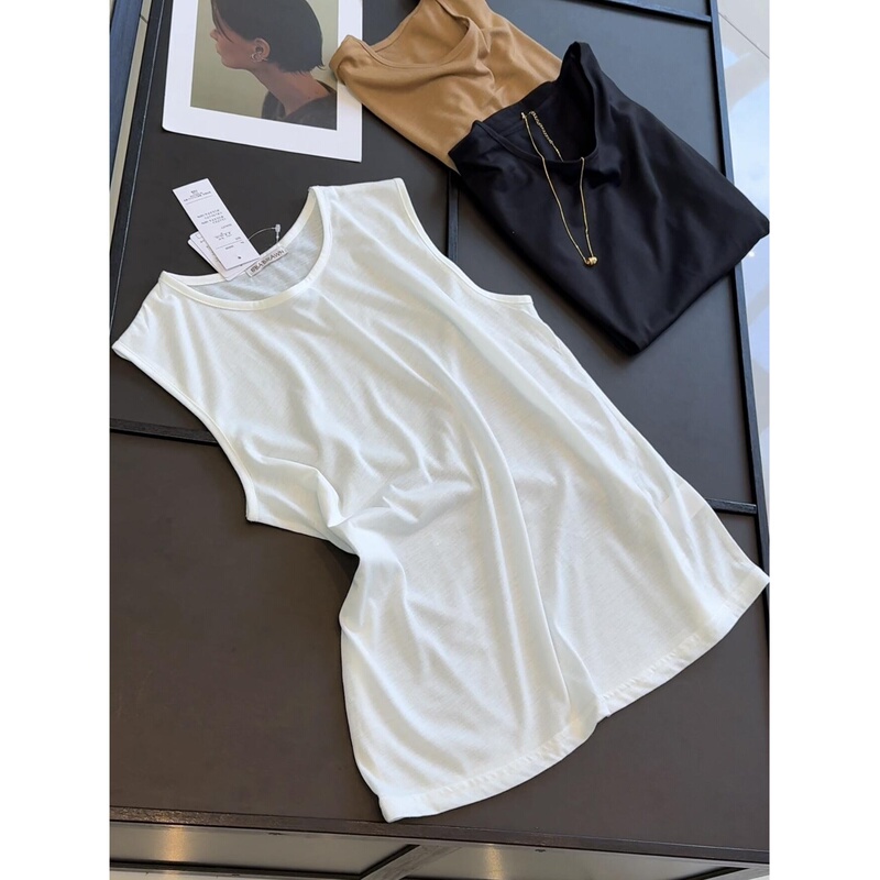French Retro Vest for Women in Summer, Loose White Round Neck Casual Sleeveless Layered Basic Top French Retro Vest for Women in Summer, Loose White Round Neck Casual Sleeveless Layered Basic Top