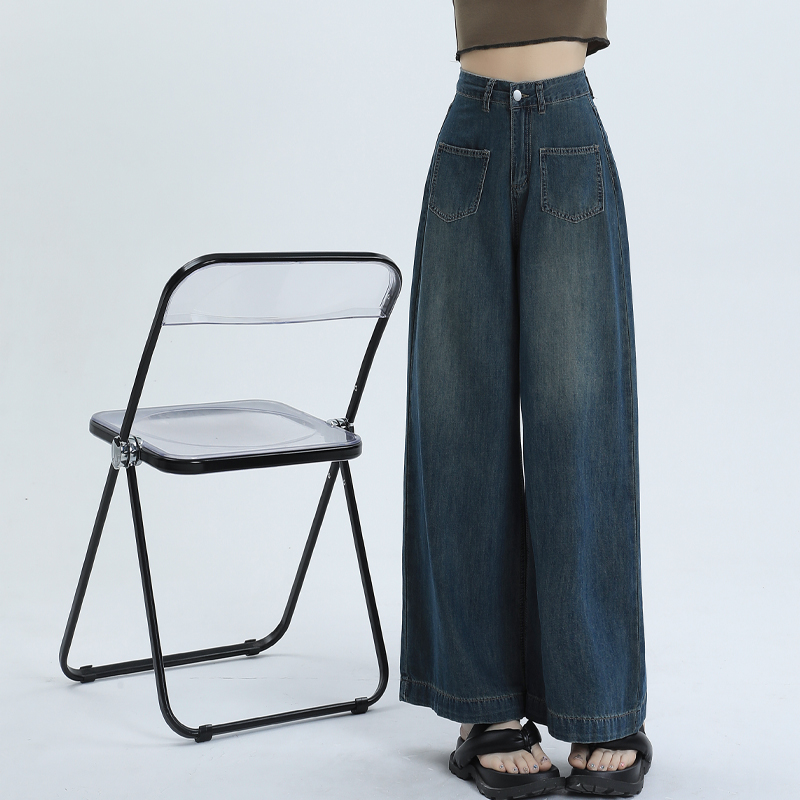 Pear-shaped stature broadlegged jeans female summer slim fit slim fit slim loose straight drum retro little sub 90% pants 