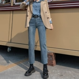 Весенние джинсы, приталенные ретро демисезонные штаны, свободный прямой крой, высокая талия, подходит для подростков