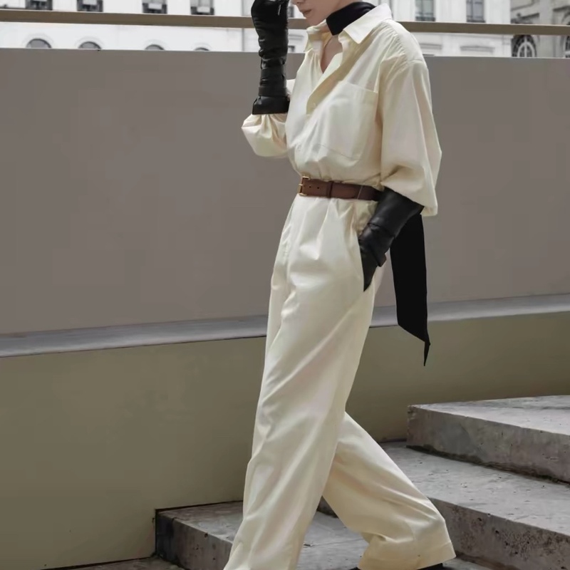 Ac Off-White Song Jia Same Style Shirt Jumpsuit Women's Spring & Fall Loose Workwear Jumpsuit Trendy 2025 New Style