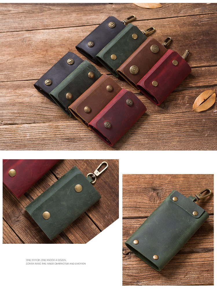 Tuyết nguyên handmade da túi chìa khóa nam công suất lớn nam túi xách nam da snap nút túi túi châu Âu và Mỹ ví đựng chìa khóa ô tô