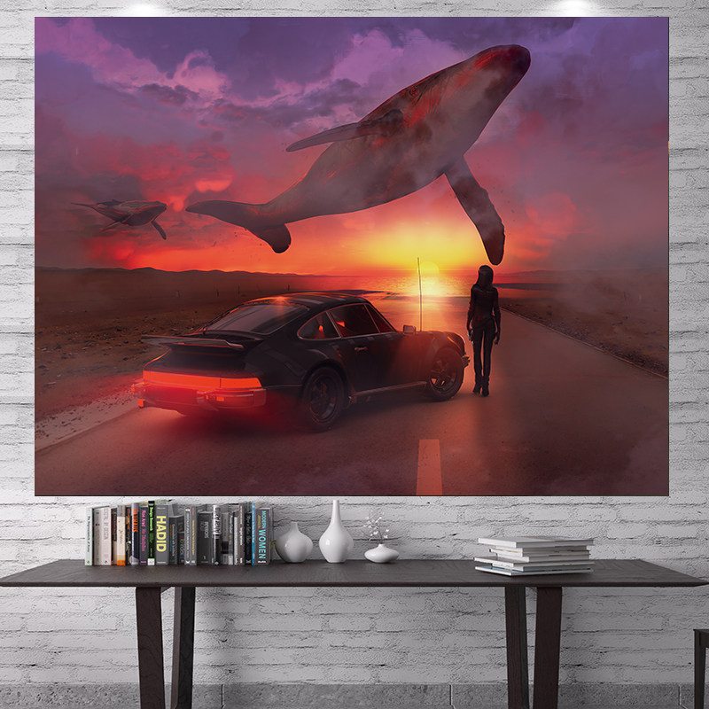 Car Whale Background Bouins Hanging Fabric Red Live Room Bedside Student Dorm Bedroom Wall Cloth Tapestry