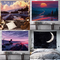  Sunset scenery ins background cloth Wall cloth hanging cloth rental house wall cloth transformation room Bedroom bedside layout Live broadcast
