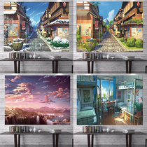  Street town background cloth ins hanging cloth Net celebrity live room bedside student dormitory bedroom wall cloth tapestry