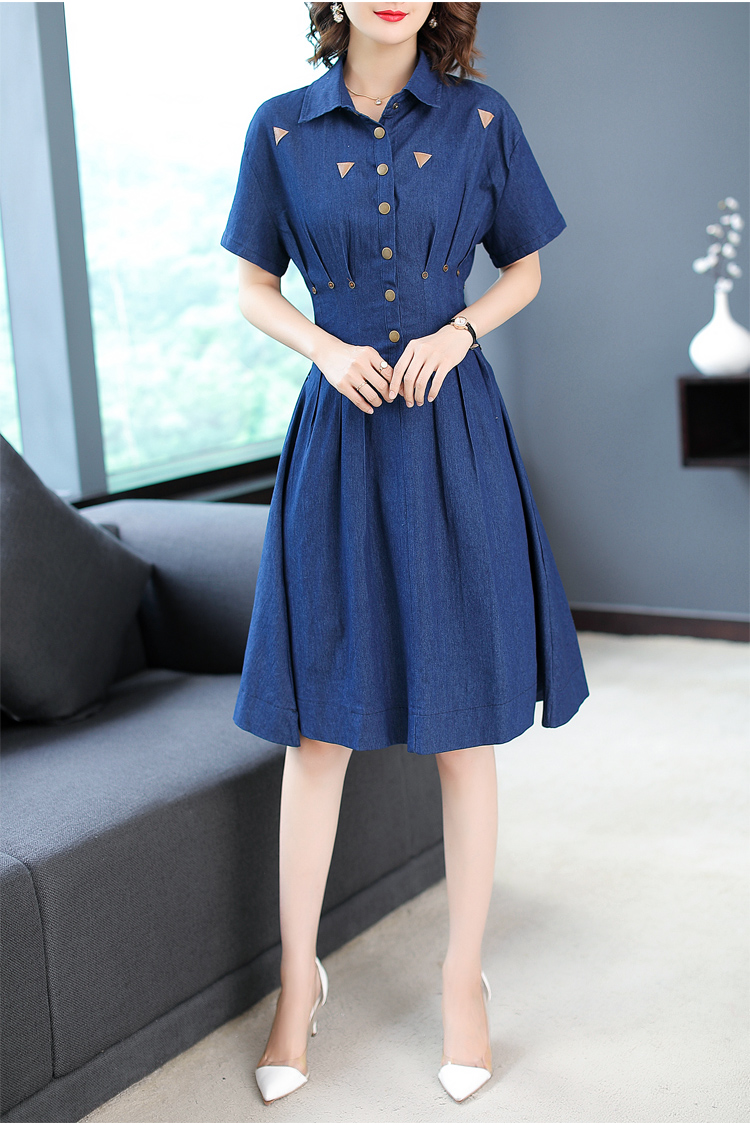 实拍#2018春夏新品时尚牛仔裙短袖修身收腰大