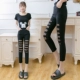 Quần lửng đen nữ mùa hè quần legging mỏng mặc tám điểm nhỏ chân cao eo co giãn cỡ lớn lưới vỡ bảy điểm quần bút chì - Quần tây thường