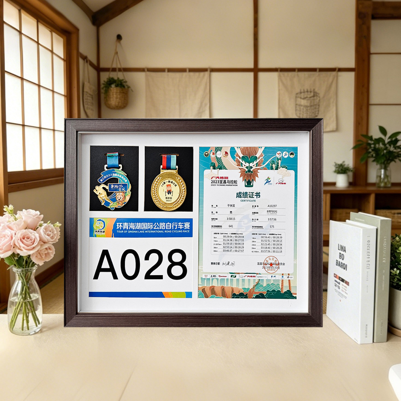 Brown Solid Wood Cardboard Medal Display Frame Marathon Medal Display Stand Certificate Framing Storage Creative Photo Frame