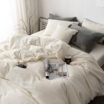 Winter pure colour bifacial waffle Milk Suede 4 pieces Bed Hat Bed Linen Quilt Cover Coral Floss Suede Bedding