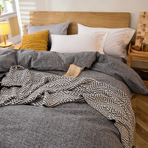 Good Products Nordic Wind Pure Cotton Thickened Mill Wool Button Quilt Cover Single Piece Whole Cotton Pure Color Modern Double Quilt Cover Three Sets
