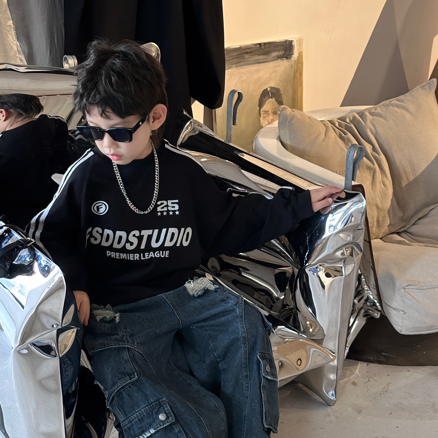 ストリートダンス子供用流行服、クールでハンサムなヒップホップストリートヒップホップドラムパフォーマンス服、男の子の秋冬ダンスパフォーマンス服